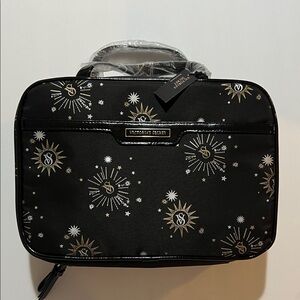 Victoria's Secret Black Cosmetic Train Case with Gold & Silver Starburst Print